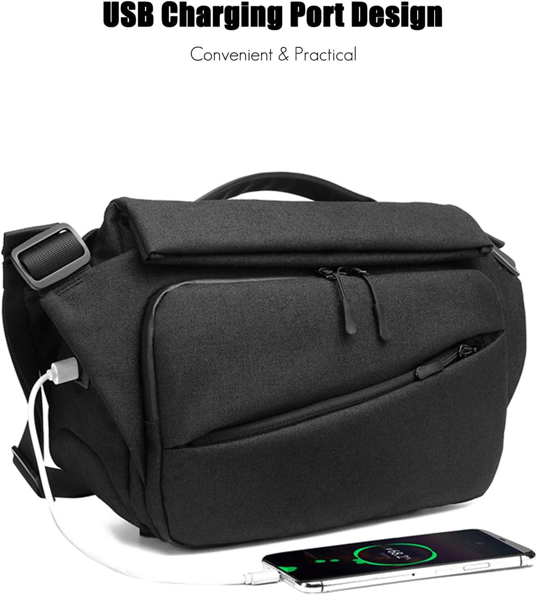 FANDARE Männer Umhängetasche Erweiterbar Schultertasche mit USB-Ladeanschluss Herren Messenger Bag C