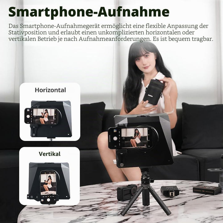 Ambitful T1 Pro Teleprompter für Handy mit Desktop-Stativ, schnell einzurichten, tragbares Telepromp