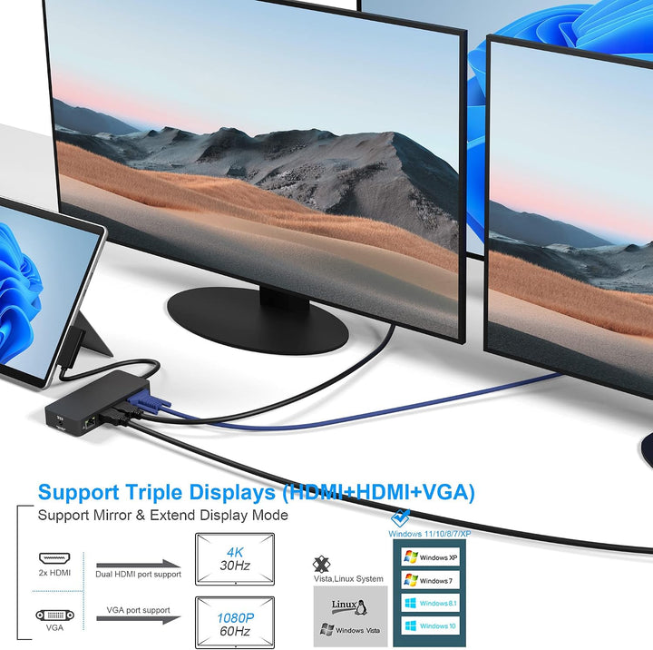 Surface Dock, Surface Docking Station, 12 in 1 Triple Display Microsoft Surface Dock mit 2 HDMI 4K +
