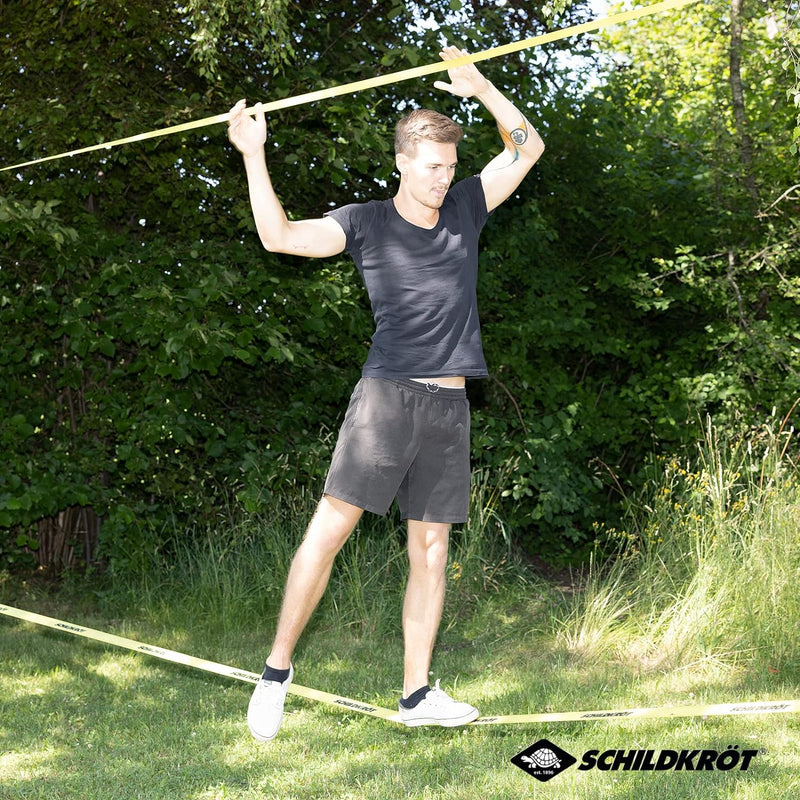 Schildkröt® Slackline 15m, zusätzlich mit Teaching Line, Hilfsline für Anfänger, robuste 5cm breite