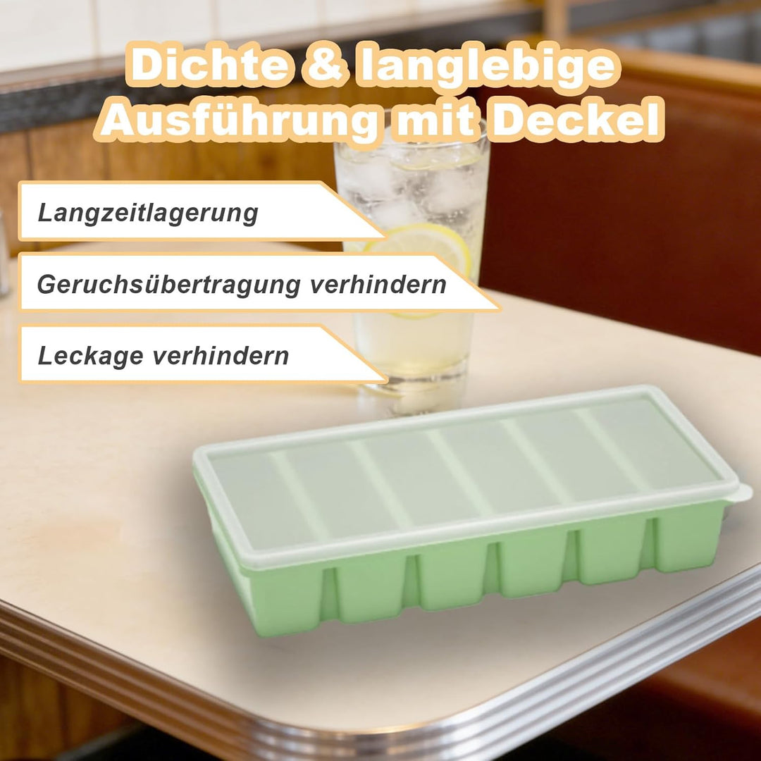 2 Stück 6 Löcher Silikon Gefrierform mit Deckel, BPA-frei Suppen Einfrieren Behälter mit Fülllinien,
