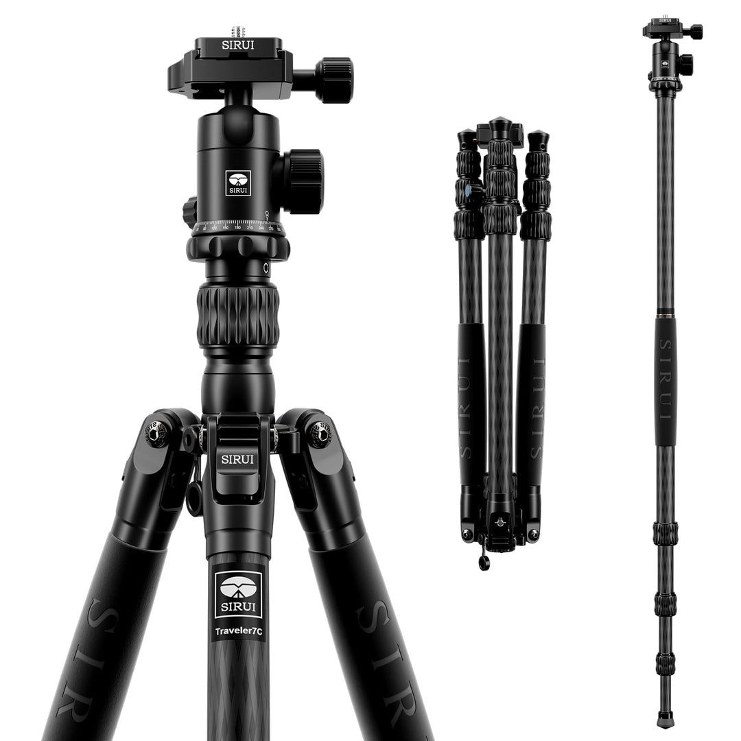 SIRUI Traveler 7C Reisestativ 166cm Carbonfaser Stativ mit E-10 360° Kugelkopf, für Arca Swiss Schne