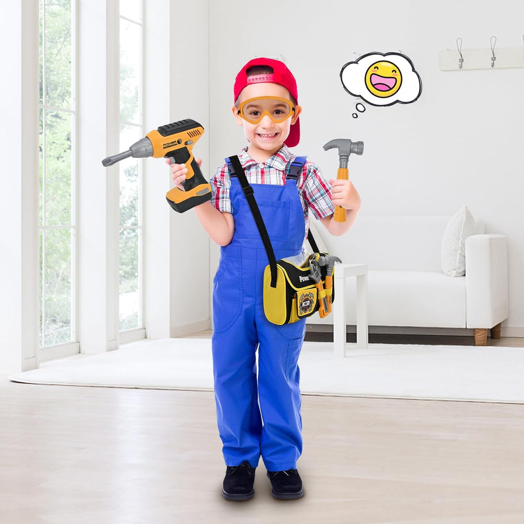 Hyrenee 37 Stück Arbeitswerkzeuge Spielzeug Kinder Bausteine Werkzeug-Rucksack mit Bohrmaschine Nach