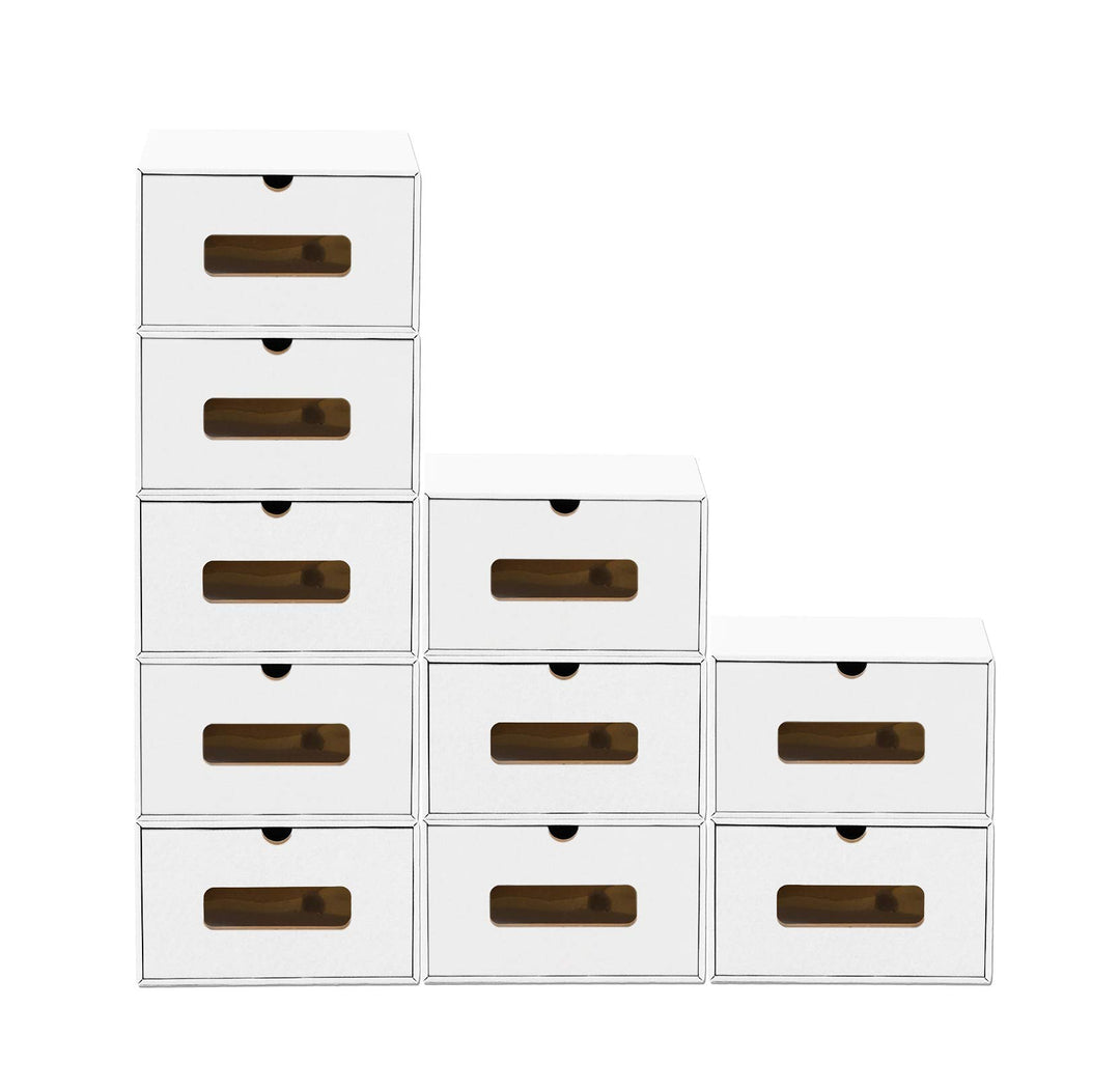 BigDean 10er Boxen-Set mit Sichtfenster & Schublade - Pappkarton aus Kraftpapier - Schuhbox Spielzeu
