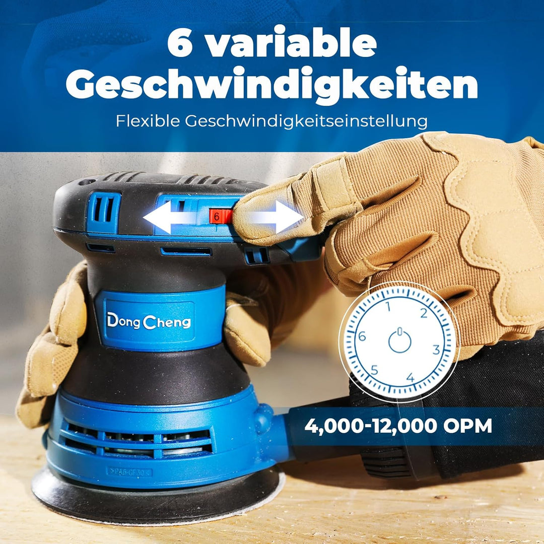 DongCheng Exzenterschleifer 300W, 125mm Schleifmaschine, 6 Geschwindigkeiten, 4,000-12,000 U/min mit
