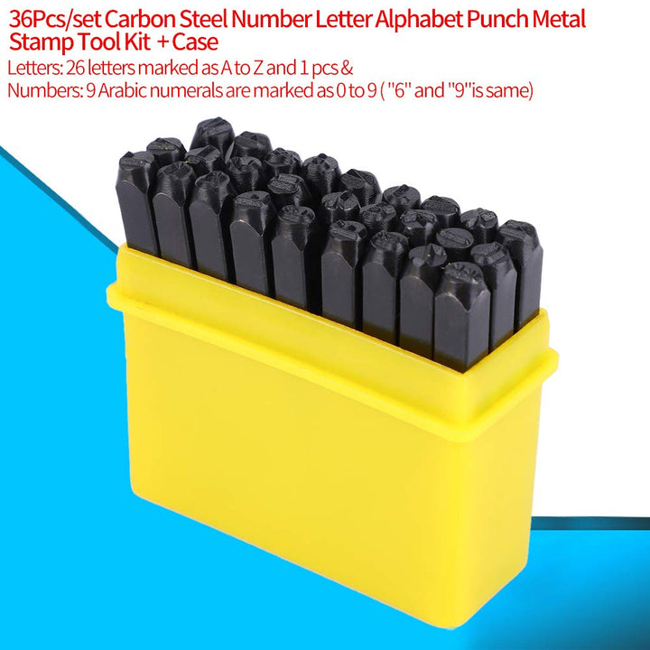 36 stücke kohlenstoffstahl punch set, 4mm anzahl brief alphabet punch metall stempel tool kit mit fa