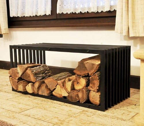 DanDiBo Kaminholzständer Bank D-Stil 100 cm Kaminholzregal Holzkorb Kaminholzhalter
