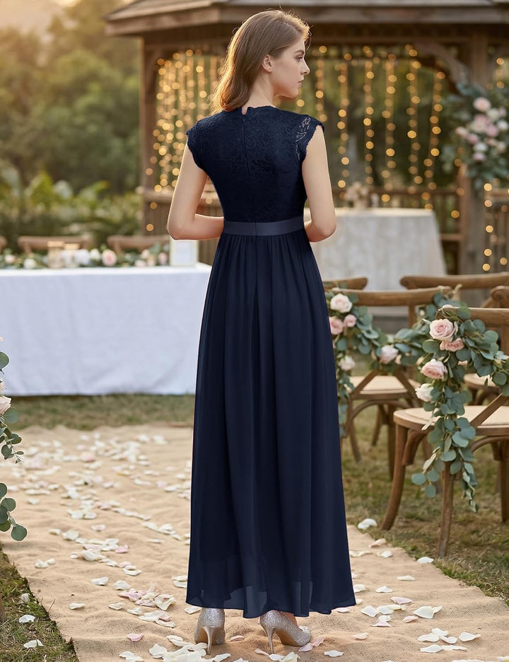 Dressystar Damen Abendkleid Lang Elegant für Hochzeit Spitze Chiffon Maxi Ballkleider Flügelärmel Co
