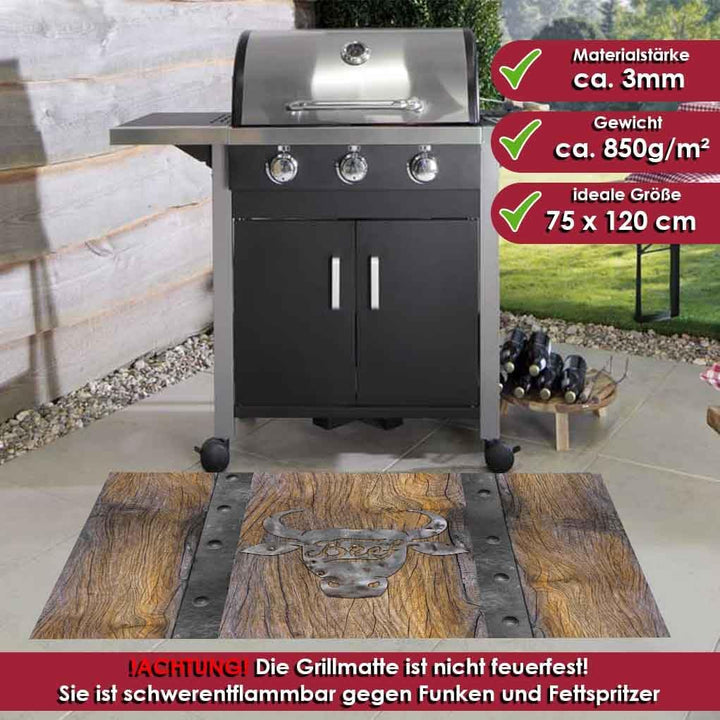 Grillmatte Grillunterlage Bodenschutz Barbecue-Matte Iron Bull 75 x 120 cm Muster wählbar Anti-Rutsc