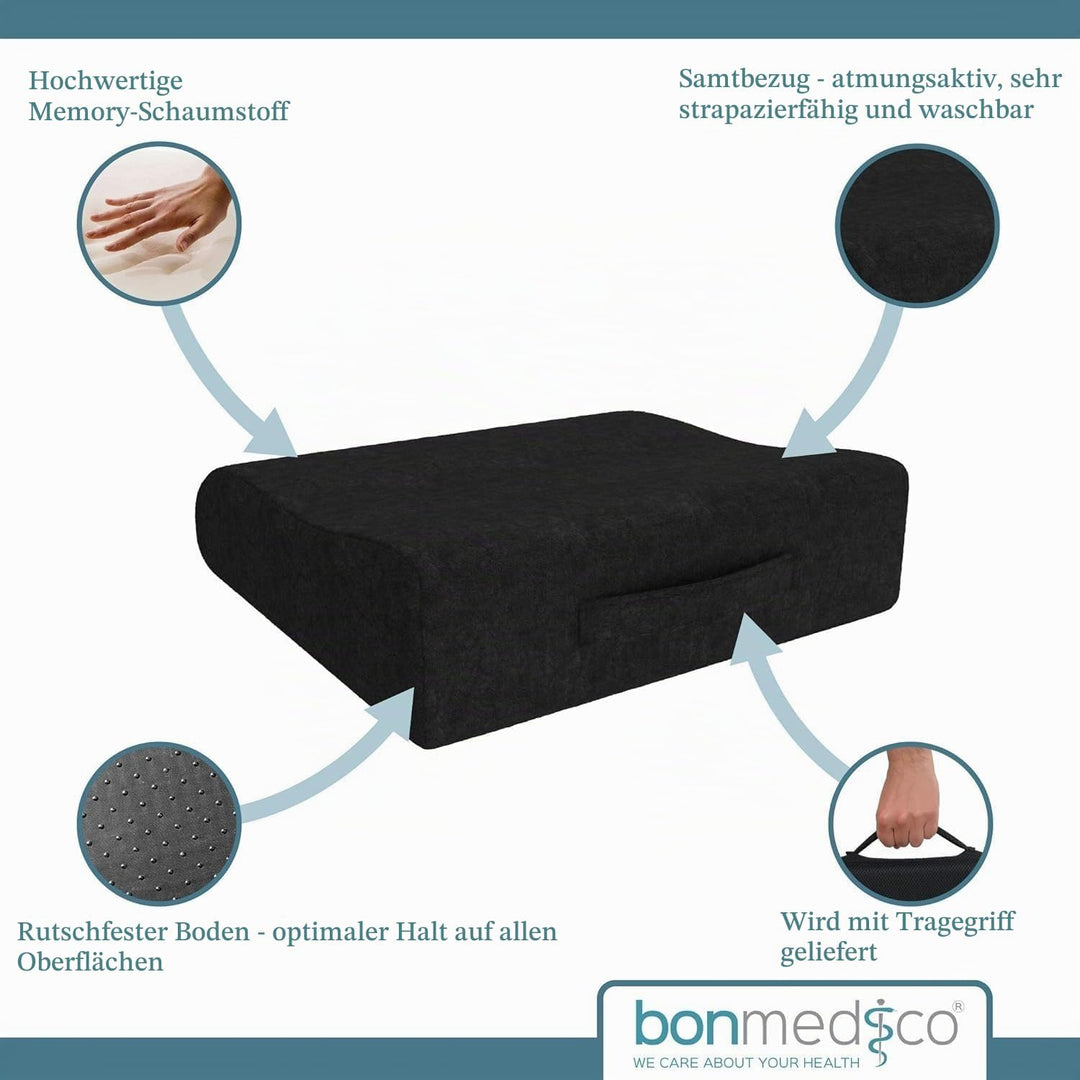 bonmedico Sitzkissen orthopädisch - Ergonomisches Memory Foam Kissen für Bürostuhl, Auto, Rollstuhlk
