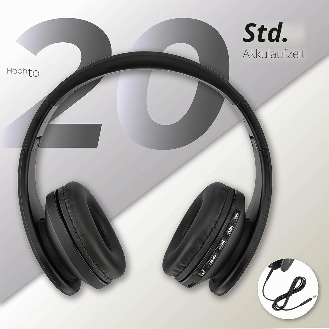 PowerLocus Bluetooth Kopfhörer Over Ear, Kabellose Kopfhörer, HiFi Stereo, Faltbare Kopfhörer mit Mi