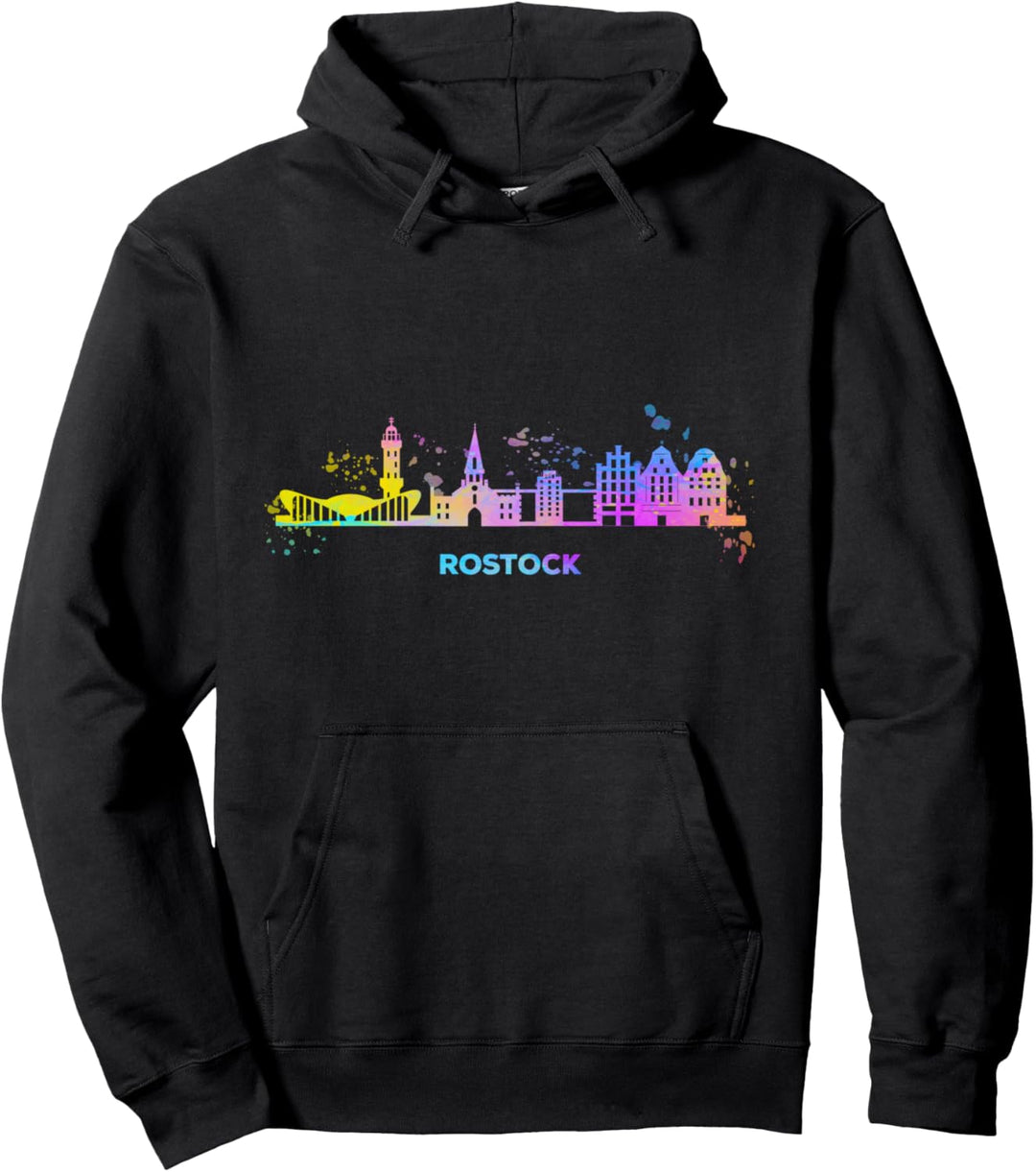 Rostocker Skyline Bunt Stadtbild Rostock Pullover Hoodie
