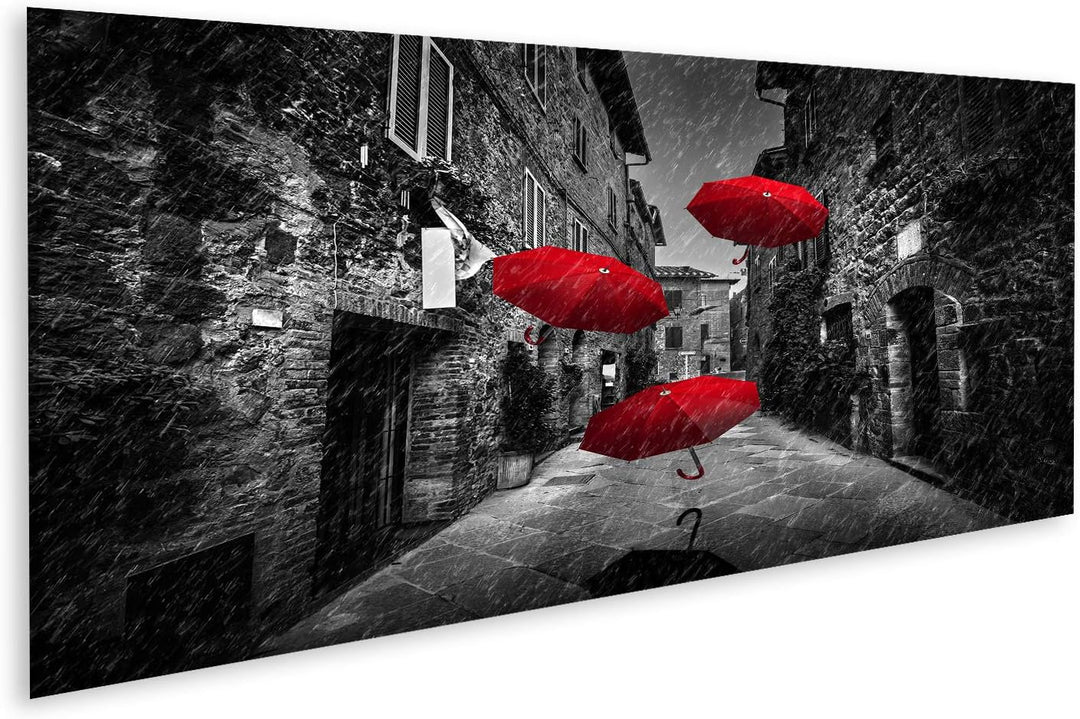 islandburner Bild auf Leinwand Regenschirme Fliegender Wind Regen Dunkle Strasse Alte italienische S