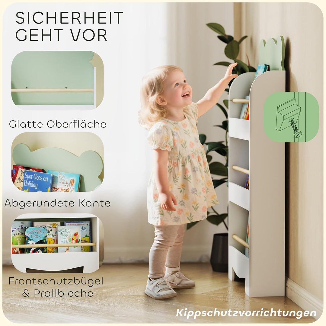 AIYAPLAY Bücherregal Kinder, Kinderregal mit 3 Regal, Spielzeugregal aus Holz, Kinderzimmerregal für