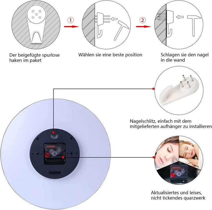 VIKMARI Glass wanduhr Silent-Non Ticking Wand Clocks- qualität Quarz-batteriebetriebene runde 12 Inc