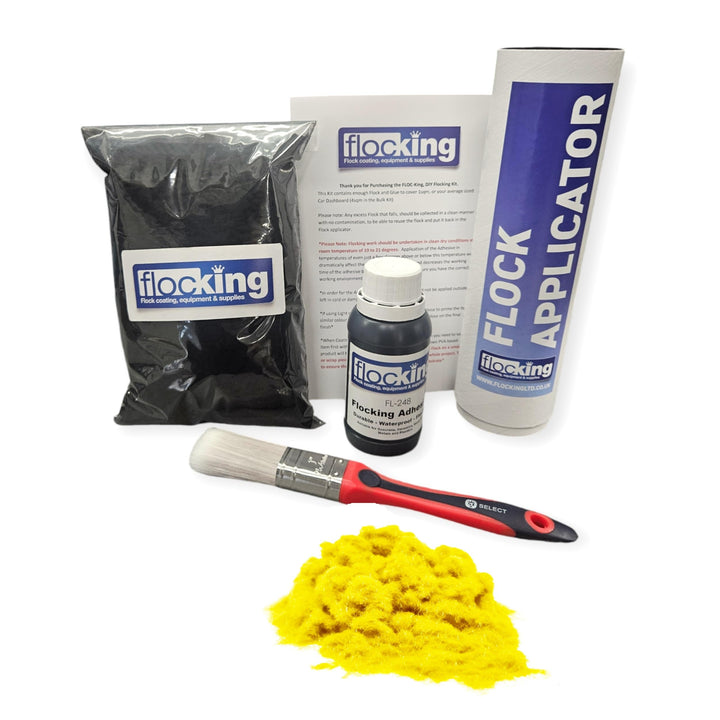 FLOC-KING DIY Flocking Kit - Flocked Dashboard - Project - Nylon Flock - Durable Finish (Canary Yell