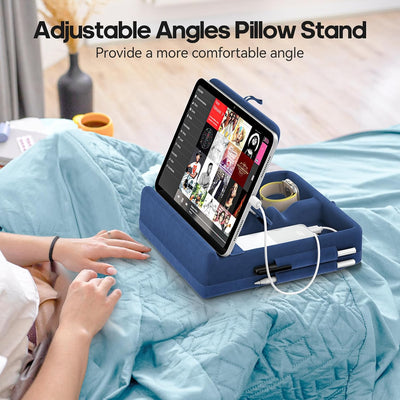 KDD Tablet Halter Kissen mit Aufbewahrung, Faltbarer Tablet Halterung Bett, einstellbar iPad Kissen