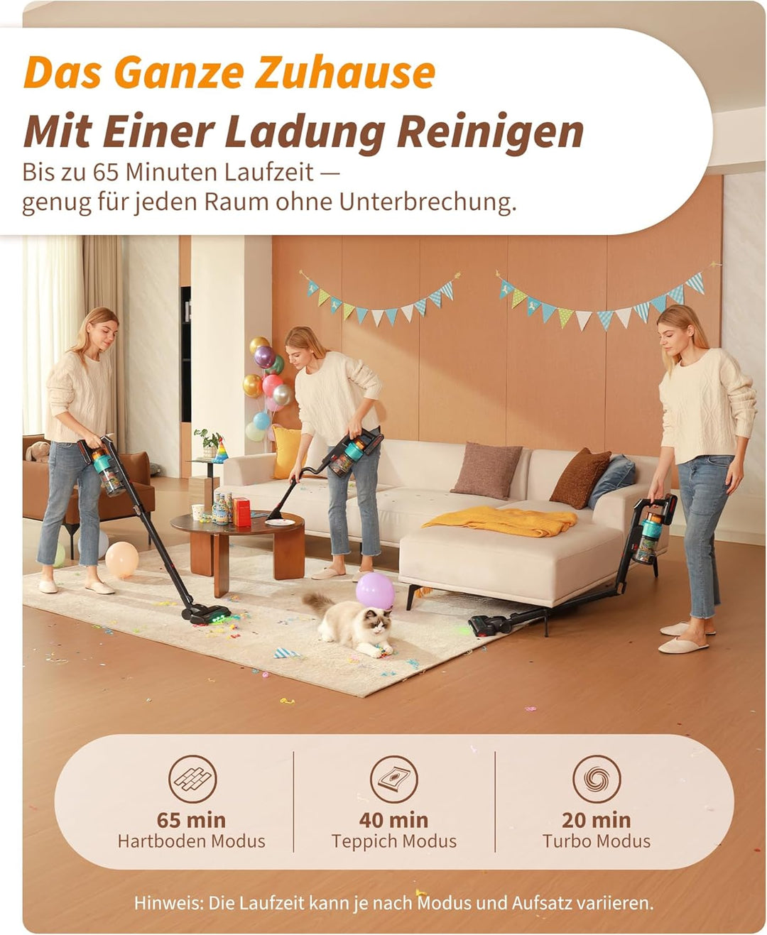 ElecKeys Akku Staubsauger 55000Pa/650W/65Min, Staubsauger Kabellos mit Lade-/Aufbewahrungsstation, F