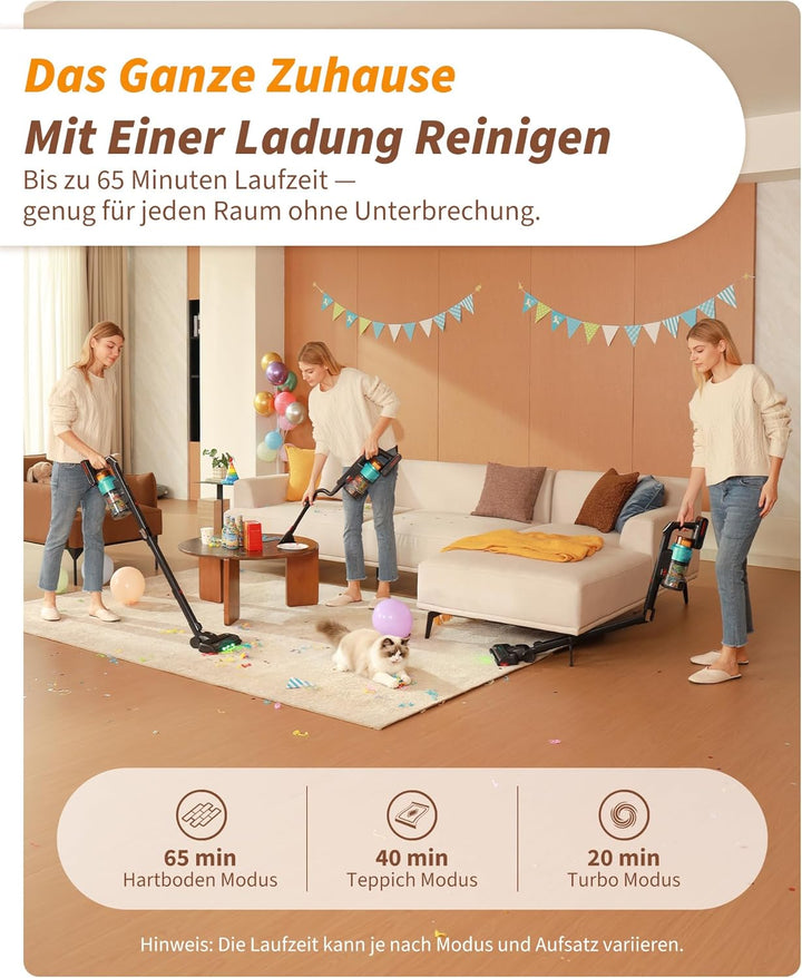 ElecKeys Akku Staubsauger 55000Pa/650W/65Min, Staubsauger Kabellos mit Lade-/Aufbewahrungsstation, F