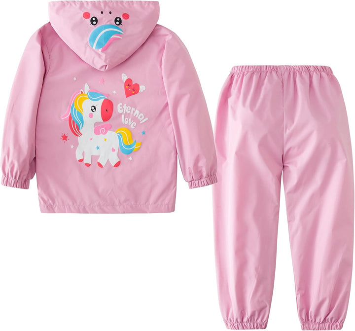 LZH Jungen Regenmantel Kinder Wasserdichte Mit Kapuze Mädchen, Jacke Hosen Anzug Lightweight 2 Stück