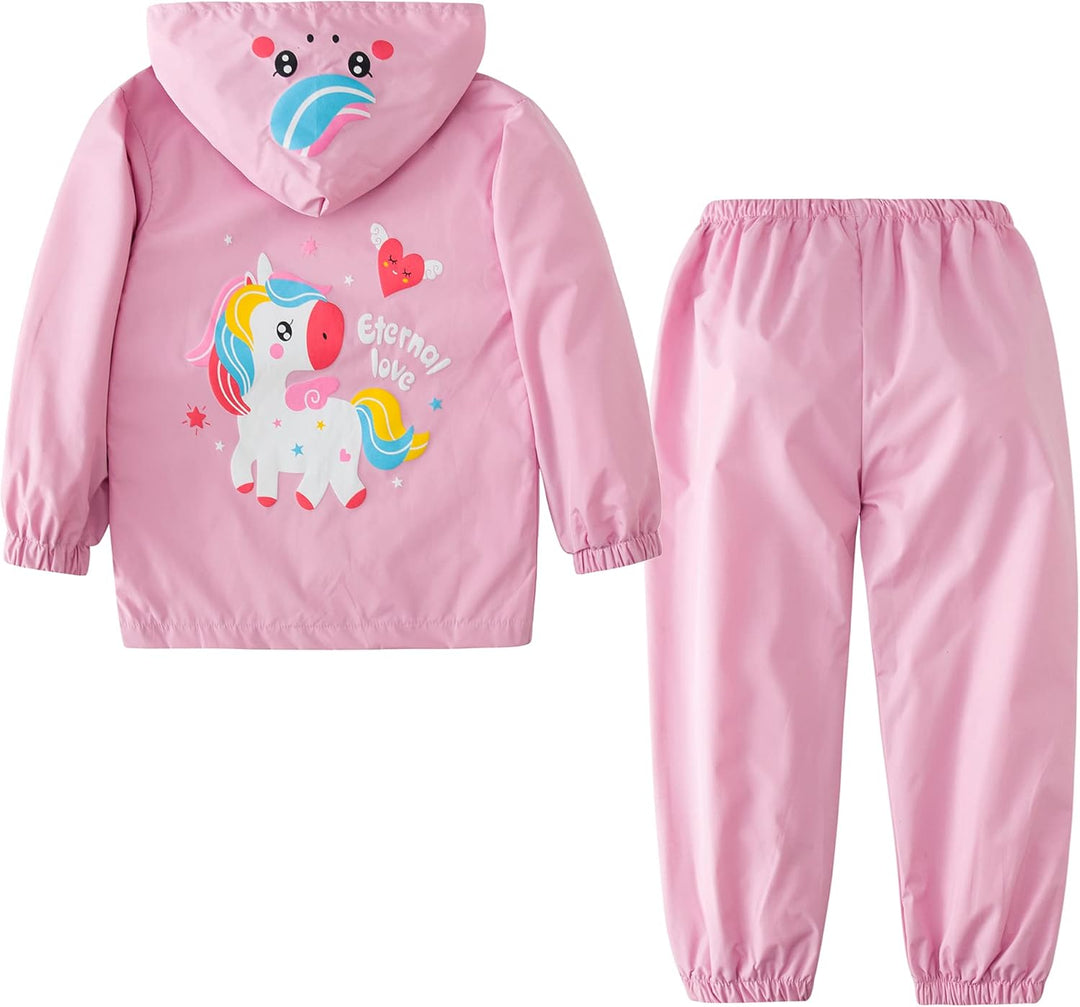 LZH Jungen Regenmantel Kinder Wasserdichte Mit Kapuze Mädchen, Jacke Hosen Anzug Lightweight 2 Stück