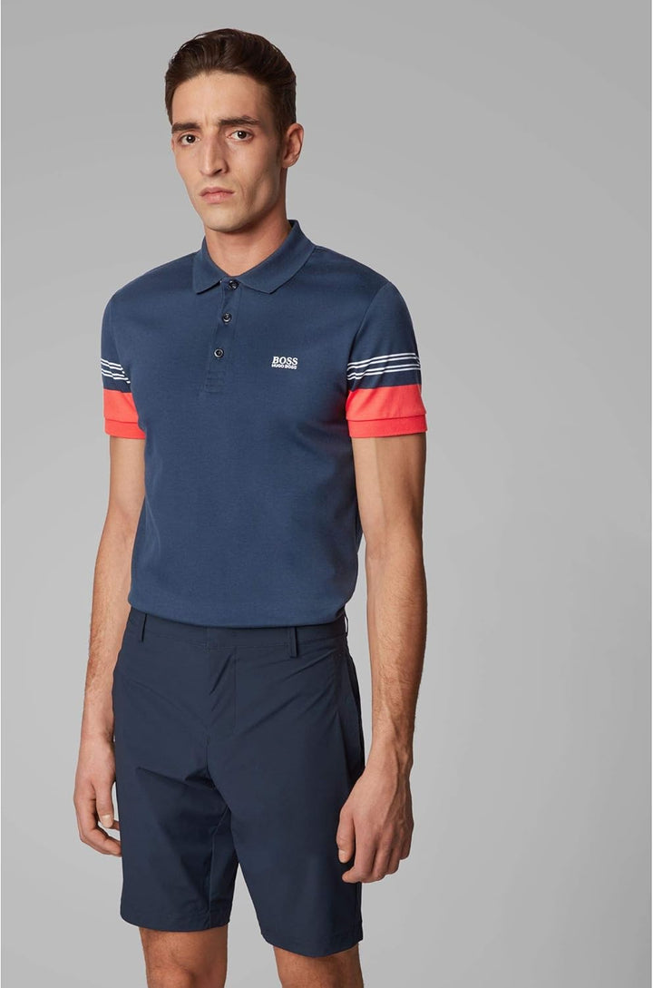 BOSS Herren Paule 1 Poloshirt mit Streifen-Dessin an den Ärmeln