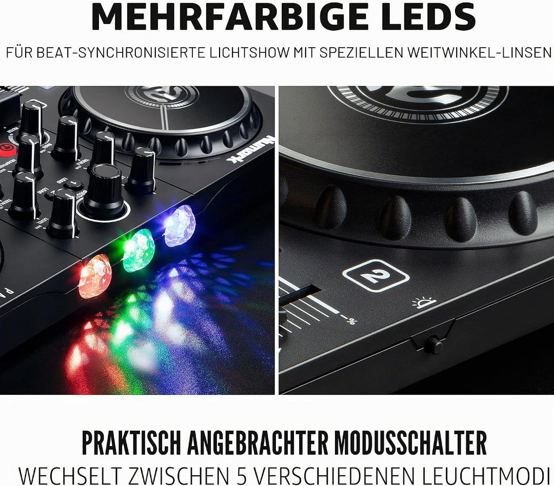 Numark Party Mix II – DJ Controller Pult mit 2 Decks, eingebauten DJ-Lichtern &amp; DJ-Mixer; unterstütz