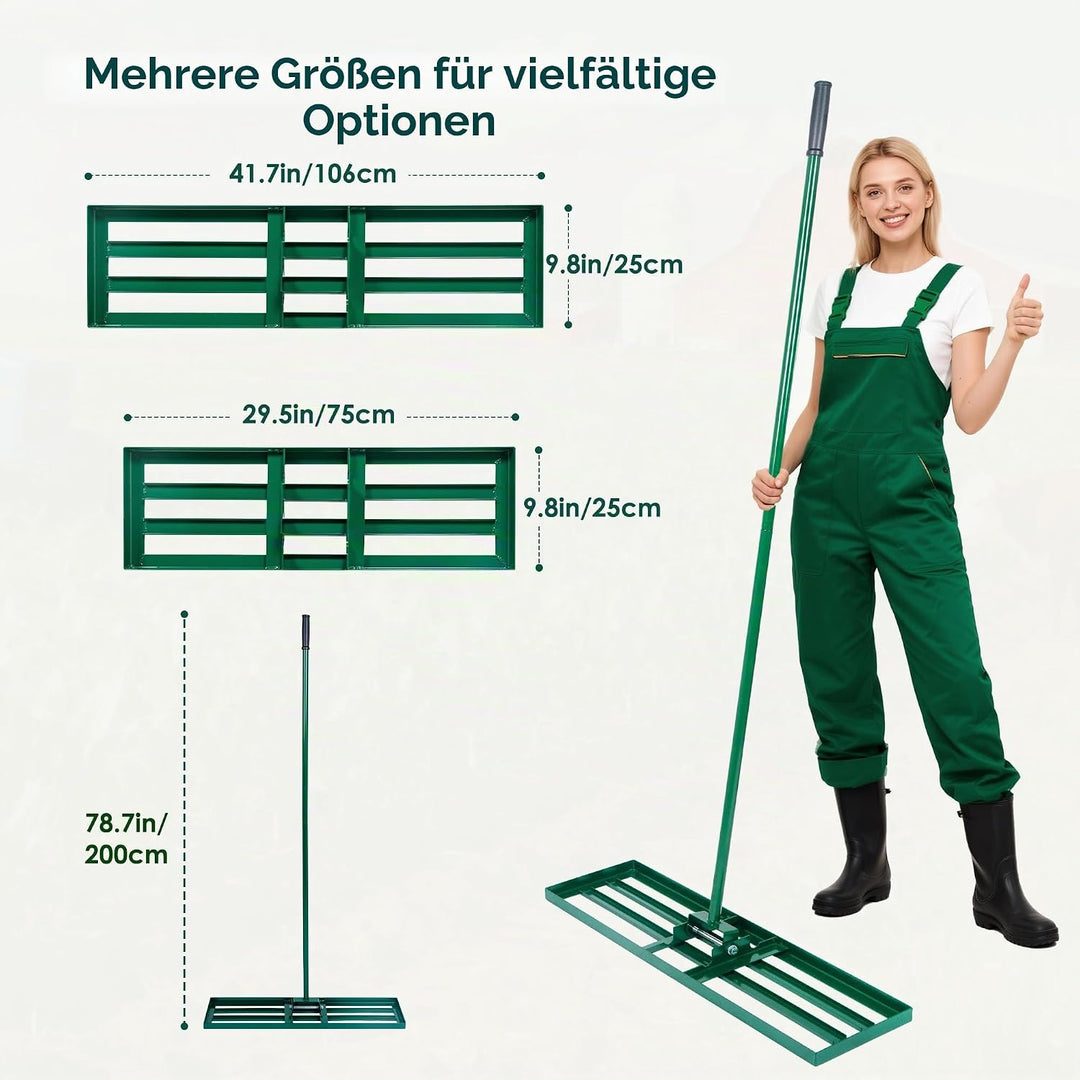 SogesHome Rasenrakel zum Rasen Sanden - Edelstahl Rasenlevelierrakel mit Stiel, Lawn Leveling Rake f