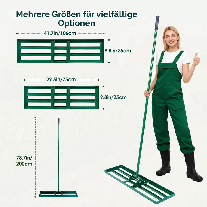 SogesHome Rasenrakel zum Rasen Sanden - Edelstahl Rasenlevelierrakel mit Stiel, Lawn Leveling Rake f