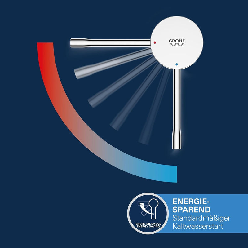 GROHE Essence - Einhand-Waschtischarmatur (wassersparend, Einlochmontage, langlebige Oberfläche), ch