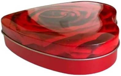 Geschenkdose Rose Love - Flache rote Dose in Herzform mit Rosenmotiv - lebensmittelecht - Herzdose,