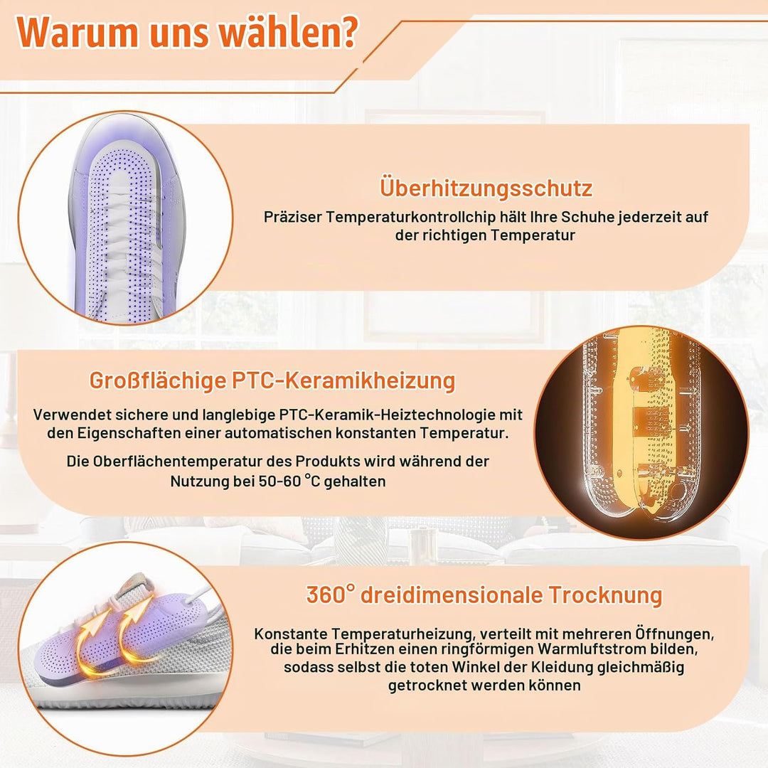 Idota Schuhtrockner Elektrisch, Schuh Trockner Tragbarer, Elektrischer Schuhtrockner mit 3 Modi Time