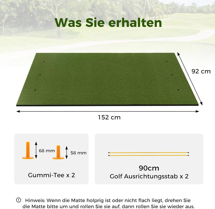 COSTWAY Golf Abschlagmatte, Golf Übungsmatte inkl. 2 Gummi-Tees und 2 Ausrichtungsstäbe, Golfmatte m