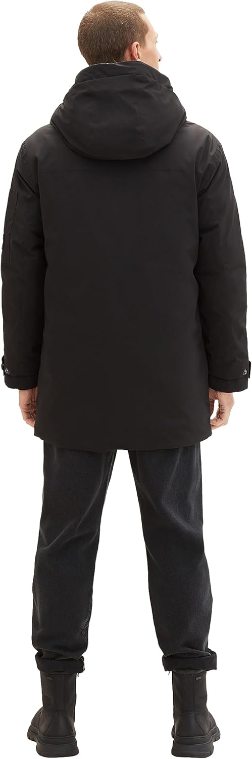 TOM TAILOR Herren Hybrid Daunenmantel mit Abnehmbarer Kapuze S 29999-black, S 29999-black