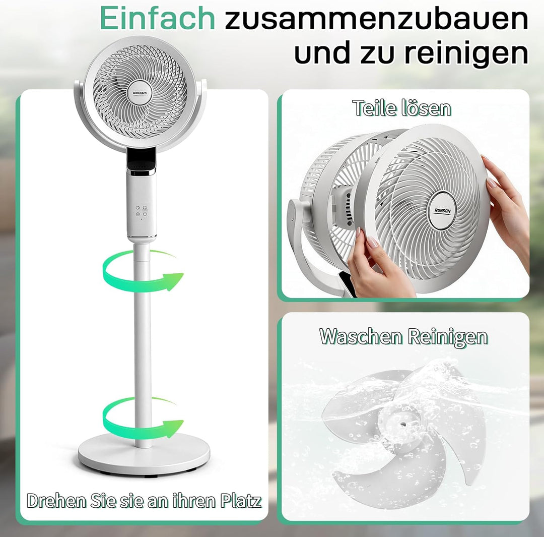 LEADZM Standventilator mit Luftzirkulation, Bodenventilator 80° Horizontale Oszillation, Fernbedienu