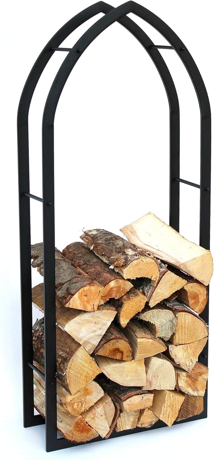 DanDiBo Kaminholzregal Innen Schwarz Metall Kaminholzständer MOS 123 cm Holzkorb Kaminholzhalter Feu