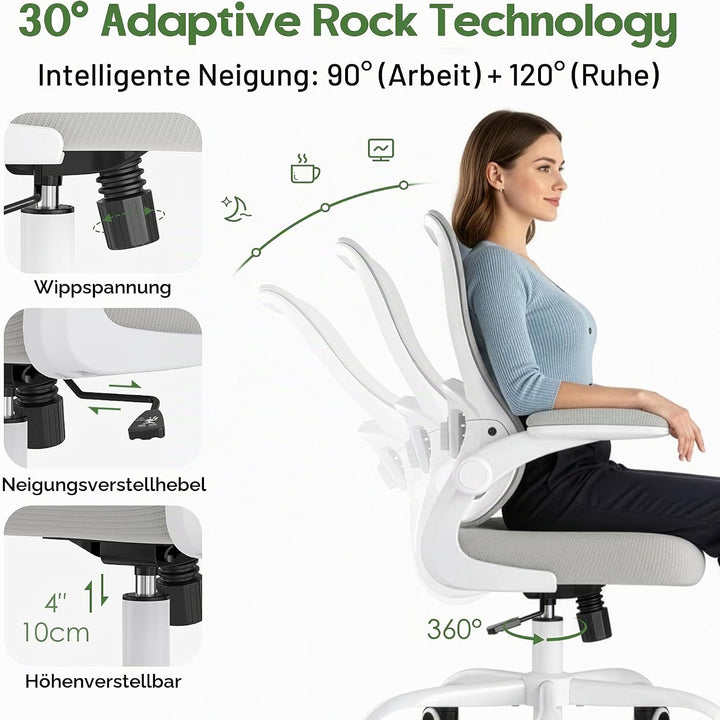 Farini Ergonomischer Mesh Rollcomputer Stuhl mit Verstellbarer Lendenstütze und aufklappbaren Armleh