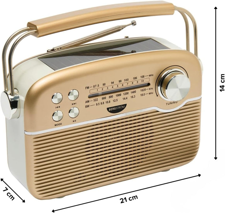 3 PAGEN® tragbares Solar-Radio Retrodesign – Solar- & Akkubetrieb – vielseitige Wiedergabeoptionen –