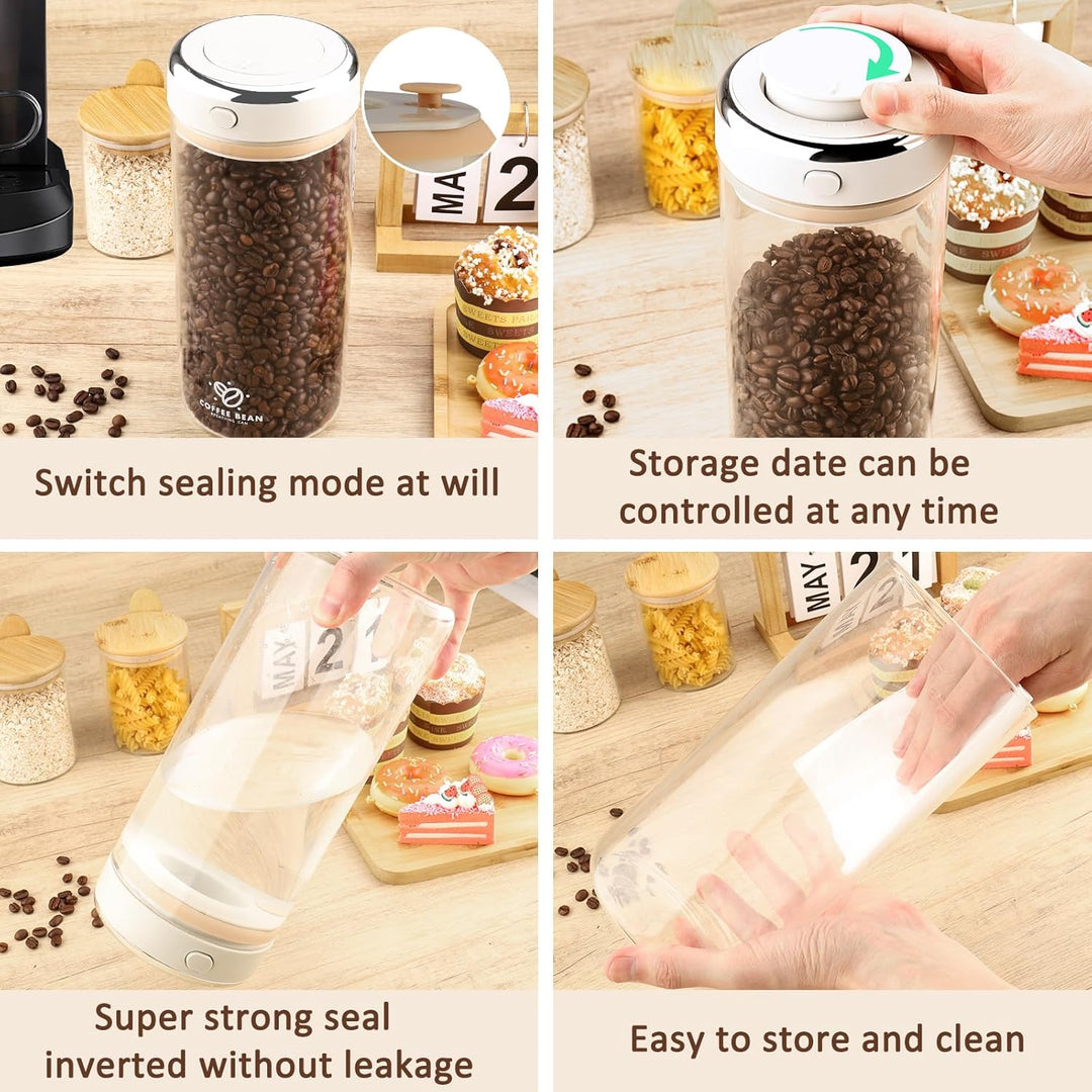 Zosenyer Kaffeedose Luftdicht, 1700ml Vakuum Kaffeebehälter aus Hochwertigem Glas für Kaffeebohnen,
