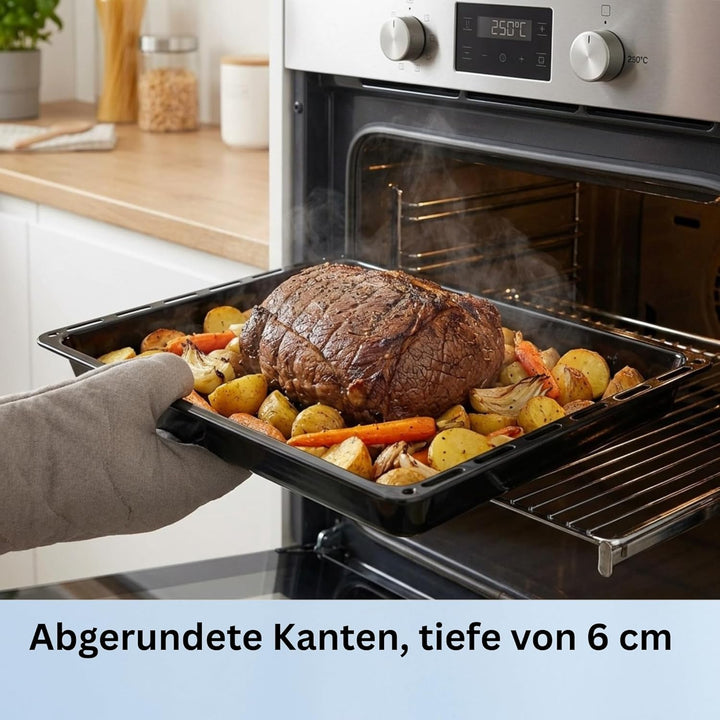 ICQN 465 x 370 x 60 mm Backbleche &amp; -Gitter Set, Emailliert Fettpfanne für Backofen und Herd, Passen