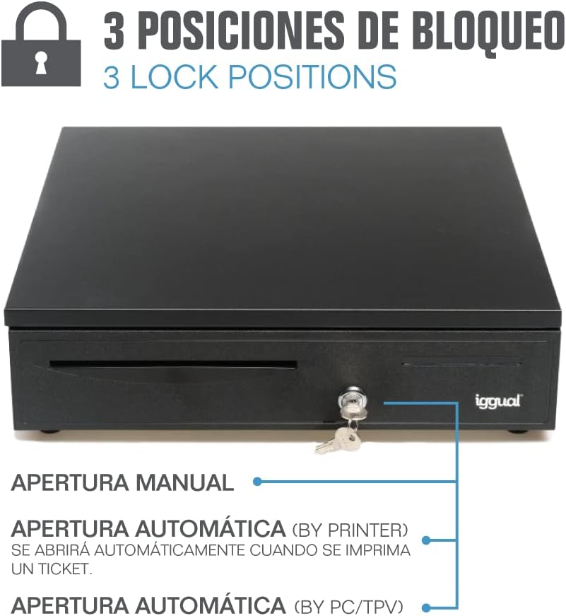 iggual - Geldkassette Abschliessbar IRON - 50 | Kassenschublade mit automatischer oder manueller Öff