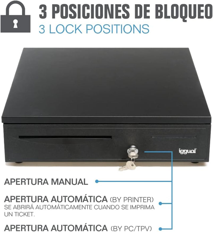 iggual - Geldkassette Abschliessbar IRON - 50 | Kassenschublade mit automatischer oder manueller Öff
