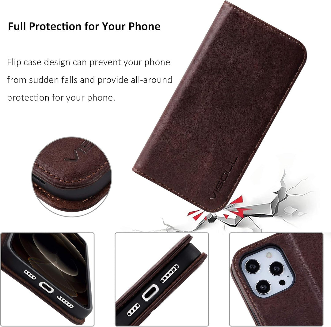 VISOUL iPhone 12 Mini Hülle,Stossfeste Handyhülle [Echtleder] [RFID Schützt] [Kartenfach] [Magnet] [