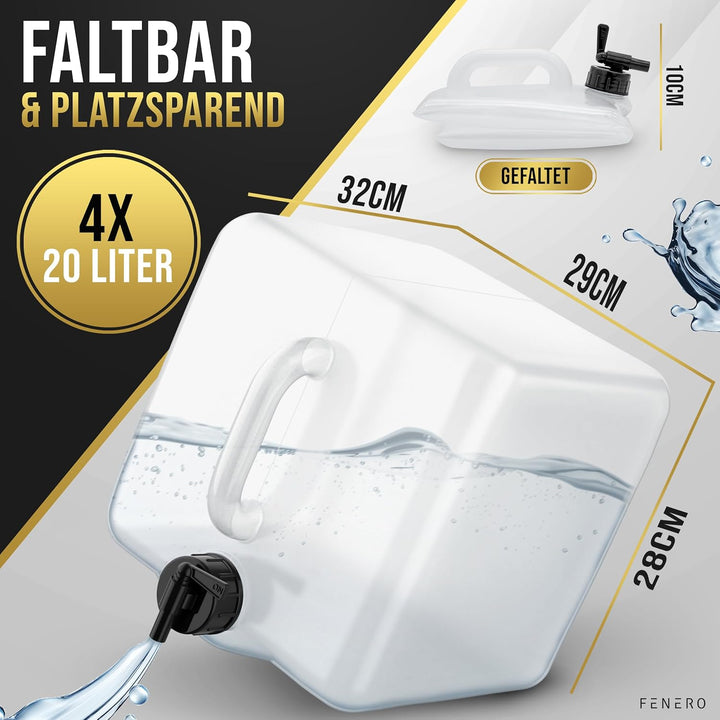 FENERO Wasserkanister Faltbar [Das Original] 10/20l Wasserkanister Camping - Robuster Faltkanister -