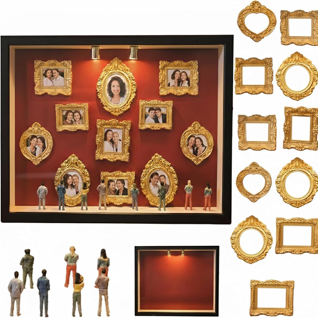 DIY Mini Gold Rahmen Silhouette Box, Shadow Box Rahmen Set mit 8 Figuren & 11 Gold Rahmen, Feiern Si