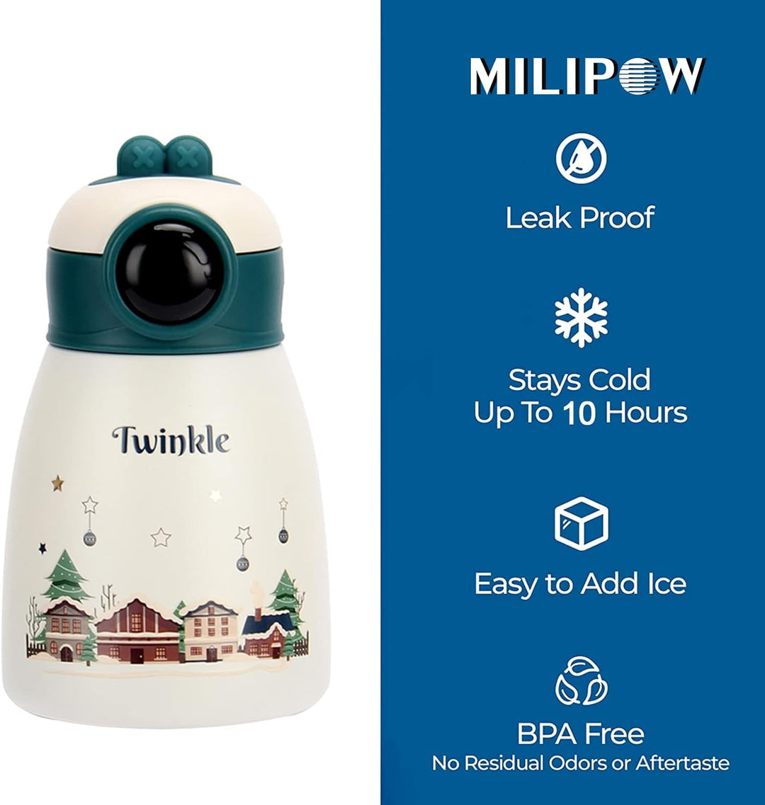 MiliPow Edelstahl Wasserflasche,Ultraleichter Vakuumbecher 550 ml – BPA-frei, auslaufsichere Thermos