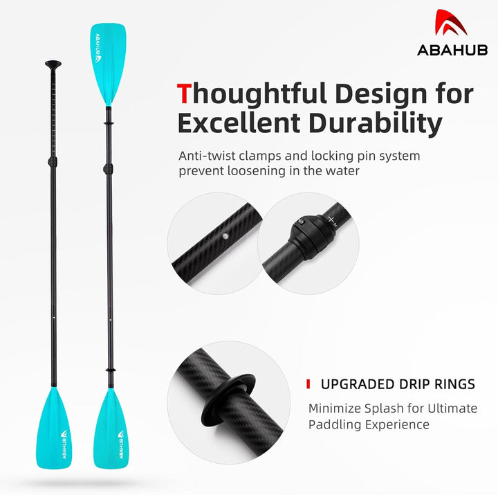 Abahub 4 teilig Carbon SUP Kajak Paddel, 2 in 1 verstellbare Stand up Paddleboard Paddel, leichte Ca