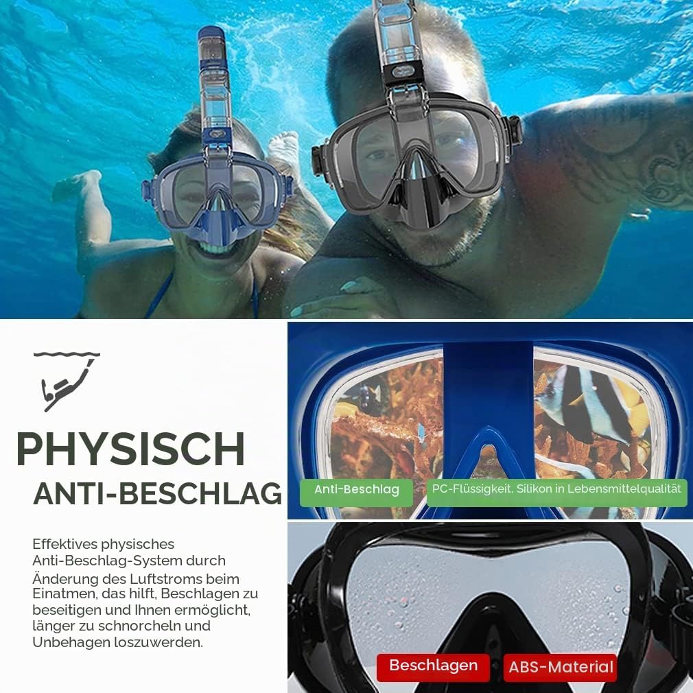 Opurtdor Taucherbrille Kinder Taucherbrille Erwachsene Schwimmbrille Tauchermaske 180° Panorama Sich