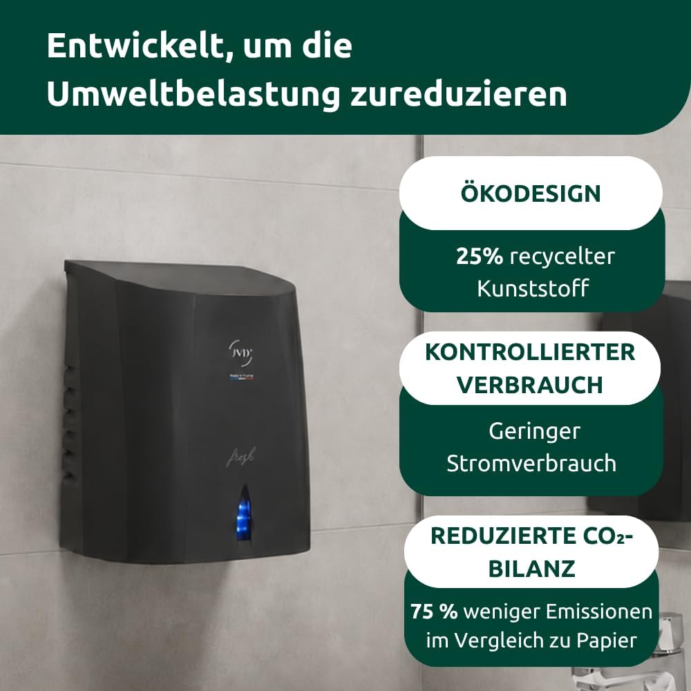 JVD Automatischer Druckluft Händetrockner mit Geruchsneutralisierung Sup'Air Fresh Schwarz
