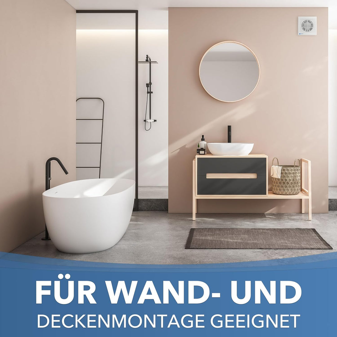 Albatros Badlüfter 100mm mit Feuchtigkeitssensor und Timer - Extra Leise und Leistungsstark - Innova